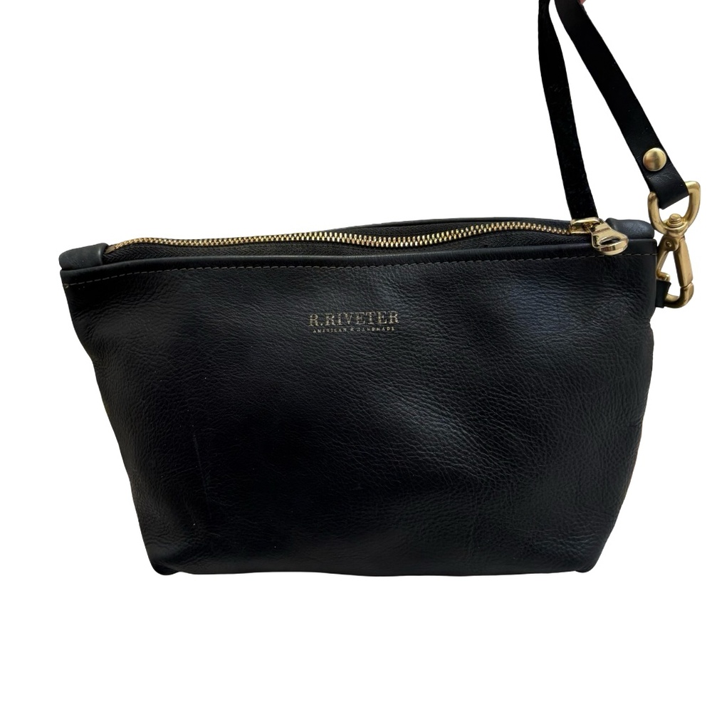 R. Riveter americsn handmade black leather wristlet clutch bag USA